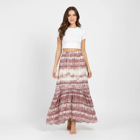Love Stitch Dresses & Skirts - Love Stitch Boho Mauve Tie Dye Midi Skirt Tassel Festival Small Vacation Flowy